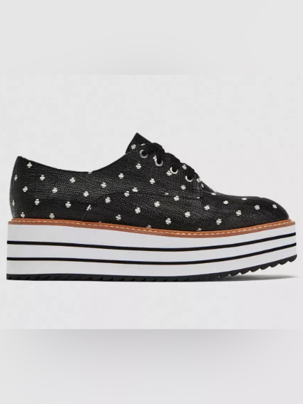 Zara Women’s Canvas Black & White Polkadot Striped Platform Lace up Shoes